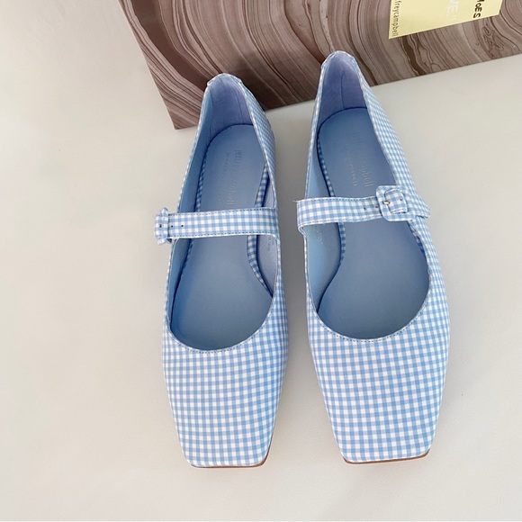 Jeffrey Campbell | Square Toe Mary Jane Flats Sky Blue Gingham Pin Up Rockabilly - Picture 3 of 12